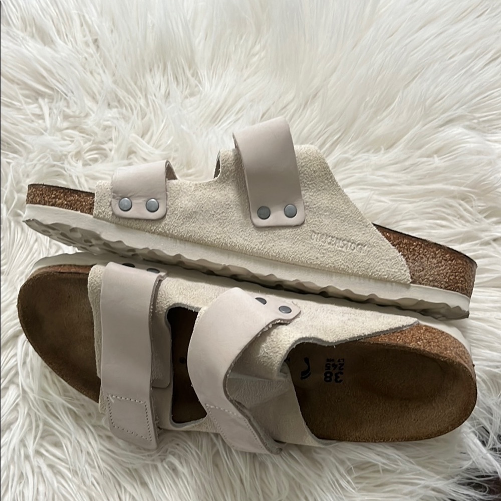 Birkenstock White Sandals with Adjustable Straps and Contoured Footbed - Picture 6 of 10